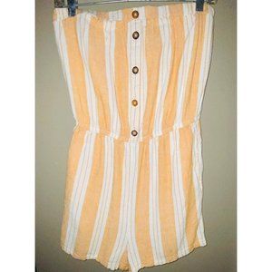 Yellow and White Strapless Romper.